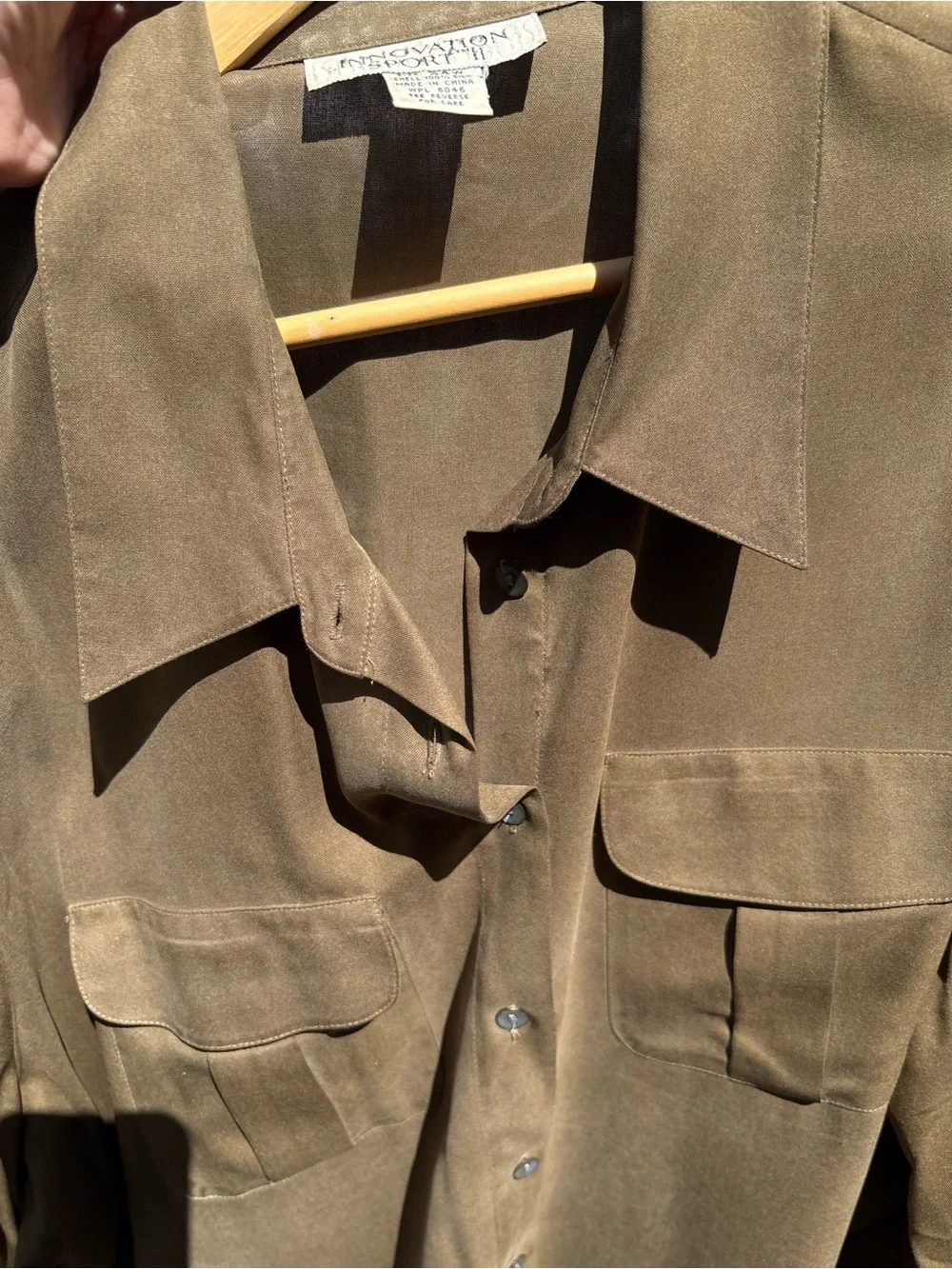 100% Silk Olive Button Up Blouse Plus Size 24W Innovations Sport II - Picture 7 of 9